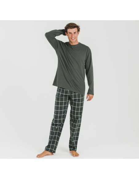 Pijama hombre franela Cuadro Andino verde caceria