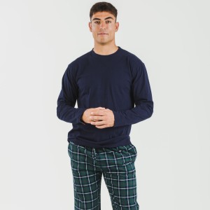Pijama hombre franela Cuadro Ruz azul marino