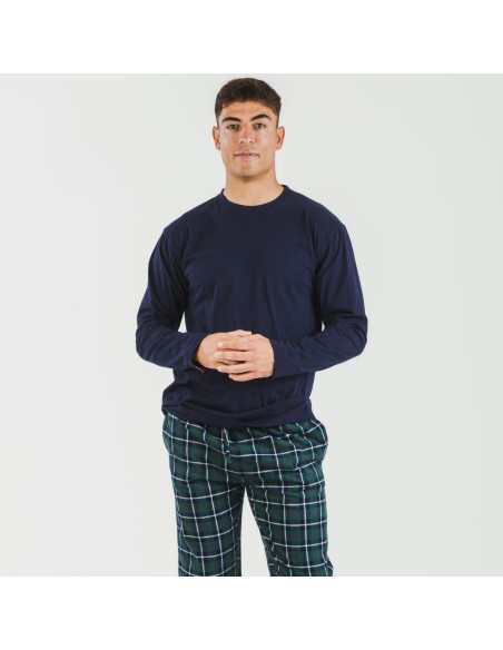 Pijama hombre franela Cuadro Ruz azul marino