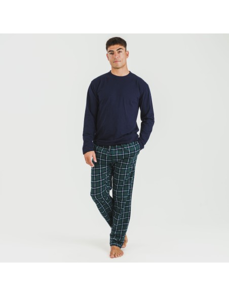 Pijama hombre franela Cuadro Ruz azul marino