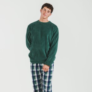 Pijama coral hombre Cuadro Ferni  verde