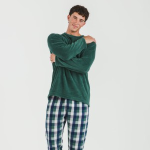 Pijama coral hombre Cuadro Ferni  verde 2
