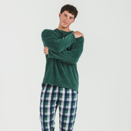 Pijama coral hombre Cuadro Ferni  verde