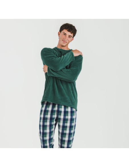 Pijama coral hombre Cuadro Ferni  verde