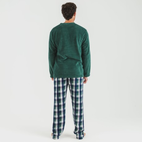 Pijama coral hombre Cuadro Ferni  verde