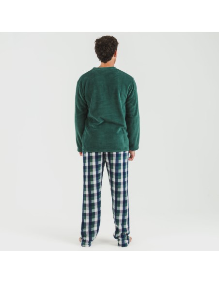 Pijama coral hombre Cuadro Ferni  verde