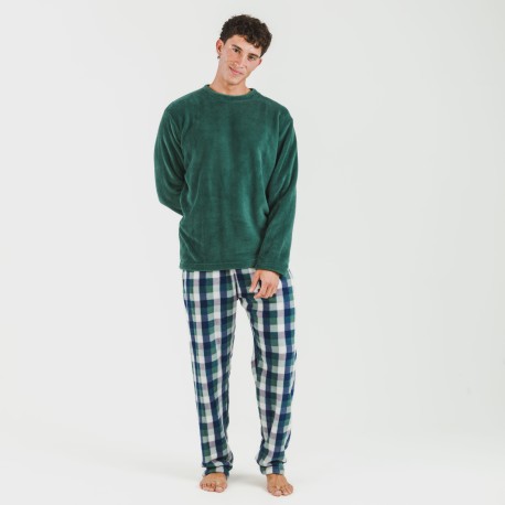 Pijama coral hombre Cuadro Ferni  verde