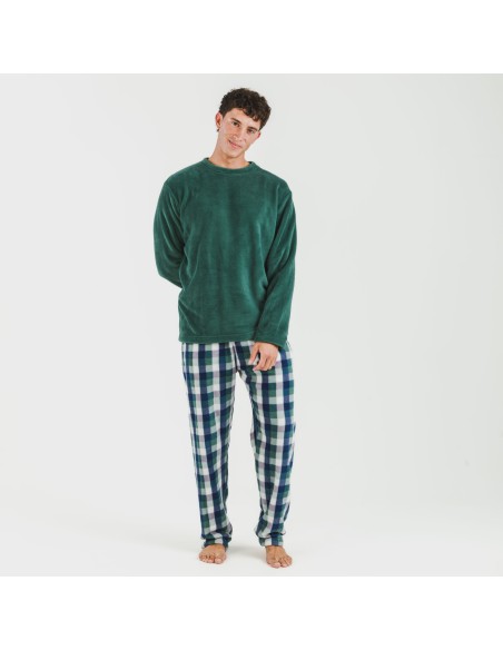Pijama coral hombre Cuadro Ferni  verde