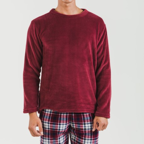 Pijama coral hombre Cuadro Dido burdeos