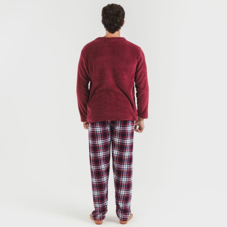 Pijama coral hombre Cuadro Dido burdeos