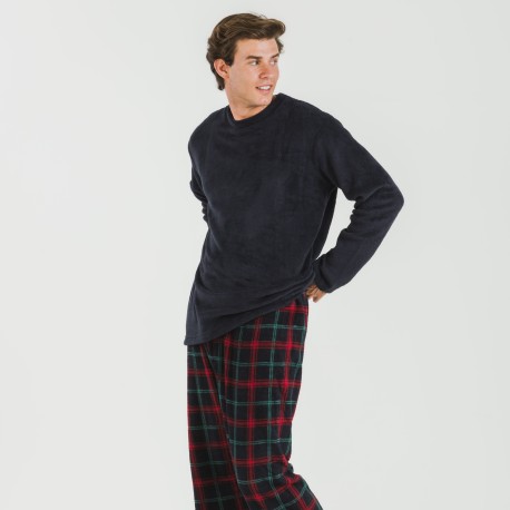 Pijama coral hombre Cuadro Roman azul marino