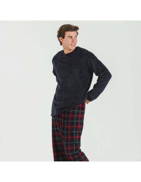 Pijama coral hombre Cuadro Roman azul marino