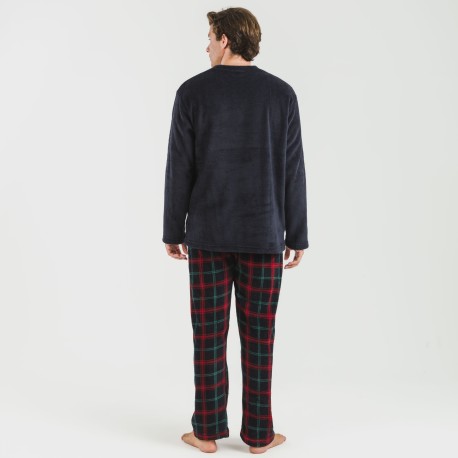 Pijama coral hombre Cuadro Roman azul marino