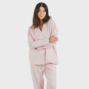 Pijama franela con solapa mujer Raya Marsella rosa