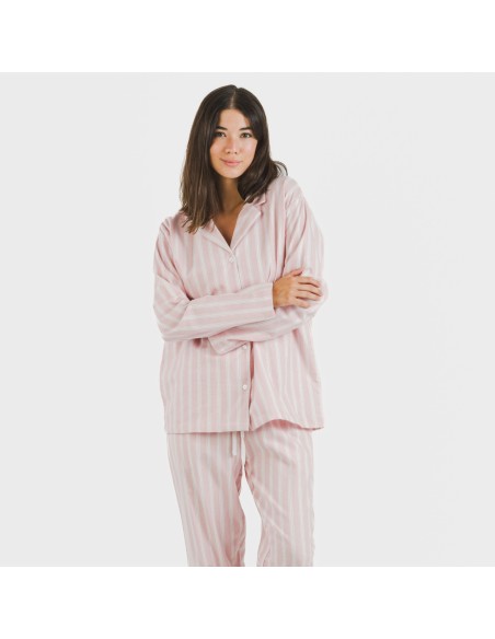Pijama franela con solapa mujer Raya Marsella rosa