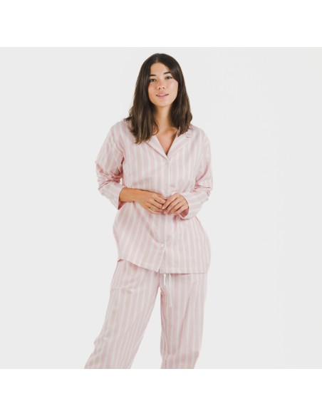 Pijama franela con solapa mujer Raya Marsella rosa