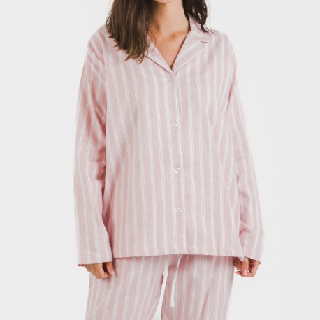Pijama franela con solapa mujer Raya Marsella rosa
