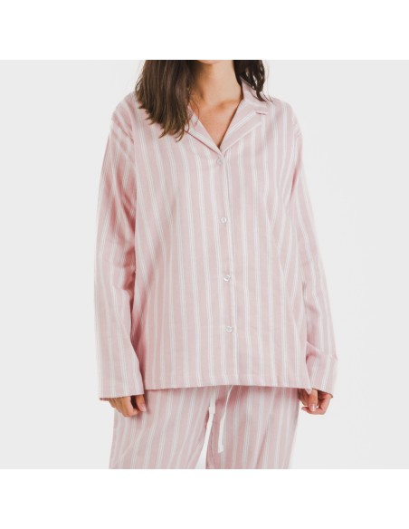 Pijama franela con solapa mujer Raya Marsella rosa