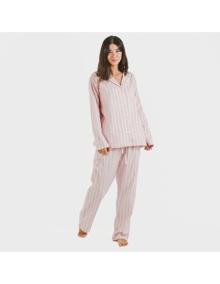 Pijama franela con solapa mujer Raya Marsella rosa