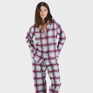 Pijama franela con solapa mujer Cuadro Dalis berenjena