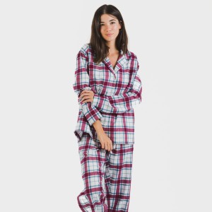 Pijama franela con solapa mujer Cuadro Dalis berenjena 2