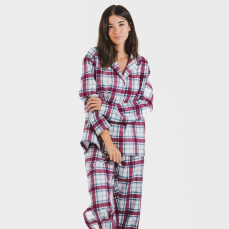 Pijama Franela con solapa mujer Cuadro Dalis berenjena