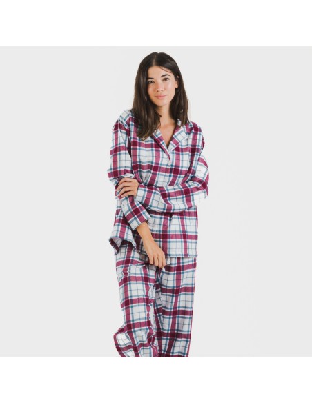 Pijama Franela con solapa mujer Cuadro Dalis berenjena