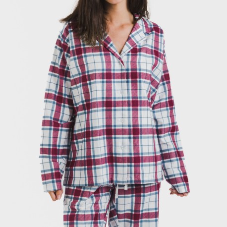 Pijama Franela con solapa mujer Cuadro Dalis berenjena