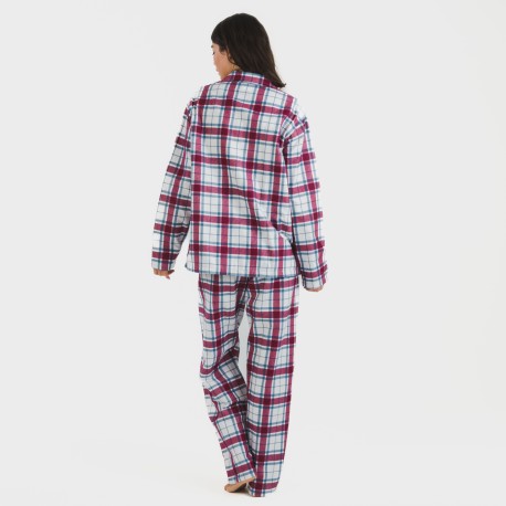 Pijama Franela con solapa mujer Cuadro Dalis berenjena