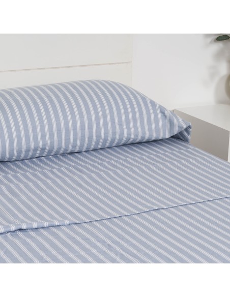 Juego de sábanas franela Raya Marsella indigo