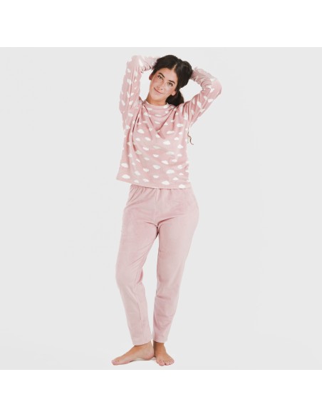Pijama terciopelo Nubecita rosa palo