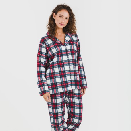 Pijama franela con solapa mujer Cuadro Celestia