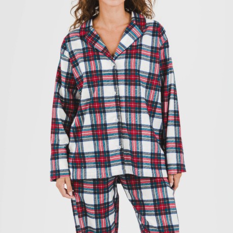 Pijama franela con solapa mujer Cuadro Celestia