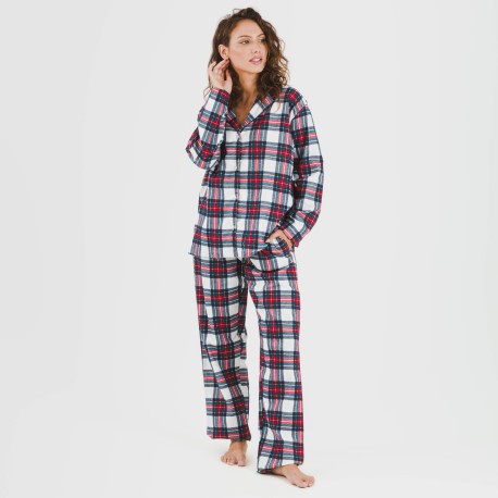 Pijama franela con solapa mujer Cuadro Celestia