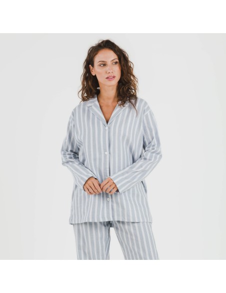 Pijama franela con solapa mujer Raya Marsella indigo