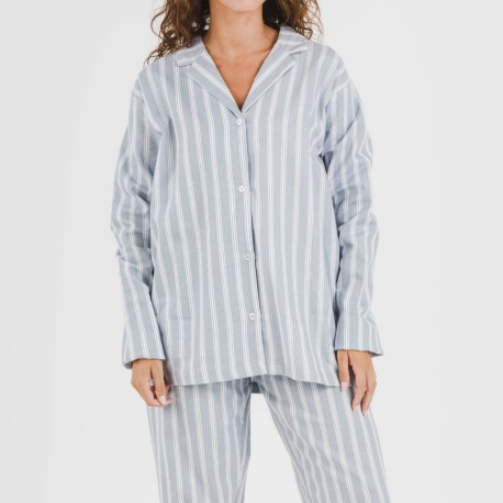 Pijama franela con solapa mujer Raya Marsella indigo