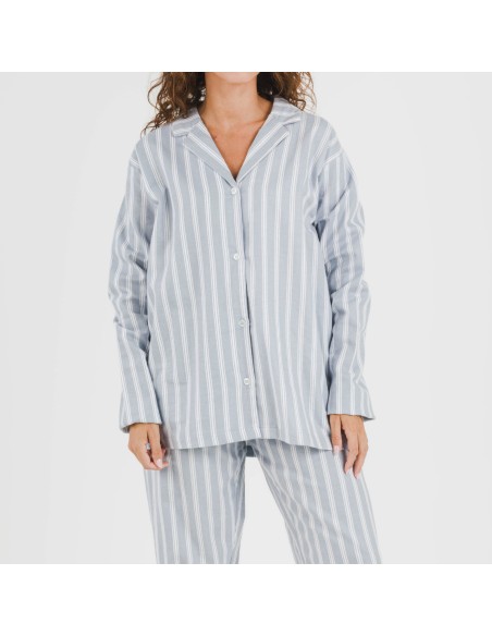 Pijama franela con solapa mujer Raya Marsella indigo