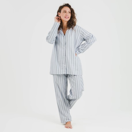 Pijama franela con solapa mujer Raya Marsella indigo