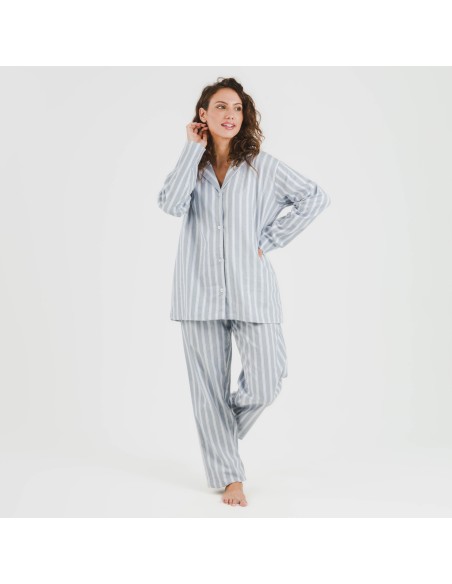 Pijama franela con solapa mujer Raya Marsella indigo