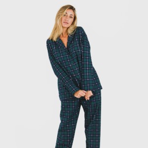 Pijama franela con solapa mujer Cuadro Ruz verde 2