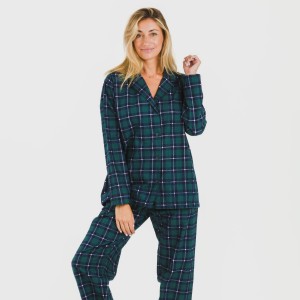 Pijama franela con solapa mujer Cuadro Ruz verde