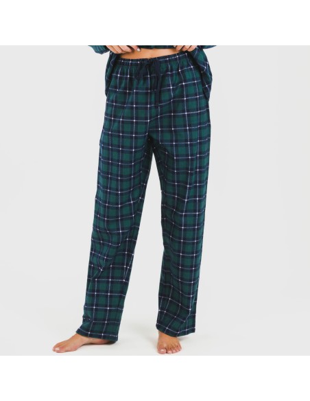 Pijama franela con solapa mujer Cuadro Ruz verde
