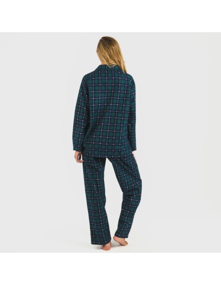 Pijama franela con solapa mujer Cuadro Ruz verde