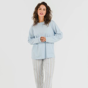 Pijama largo algodón Raya Bill celeste 2