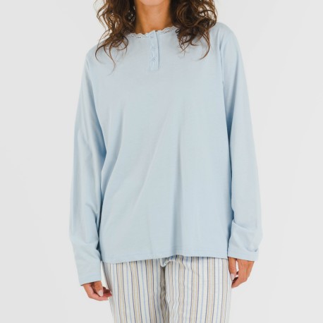 Pijama largo algodón Raya Bill celeste