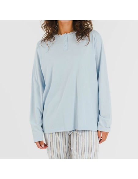 Pijama largo algodón Raya Bill celeste