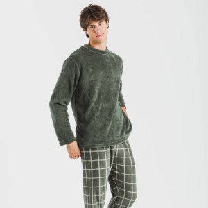 Pijama coral hombre Cuadro Andino verde caceria