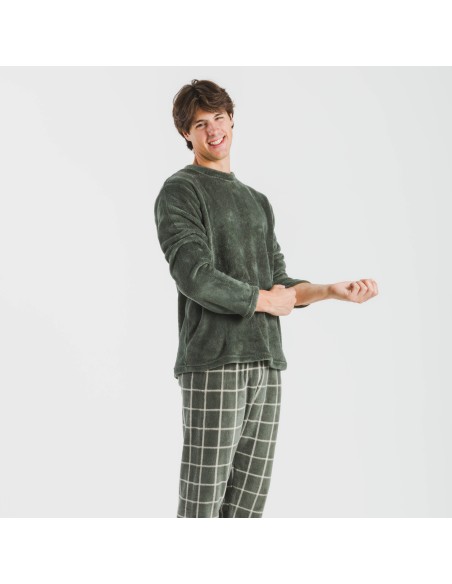 Pijama coral hombre Cuadro Andino verde caceria