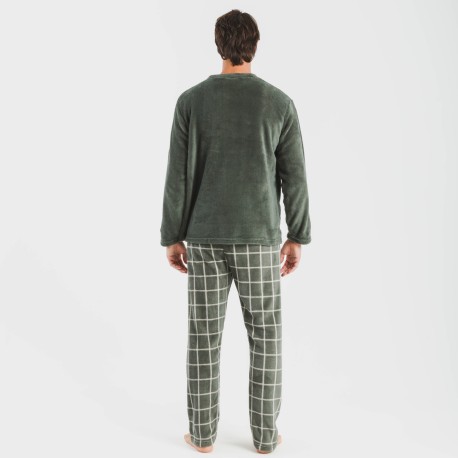 Pijama coral hombre Cuadro Andino verde caceria