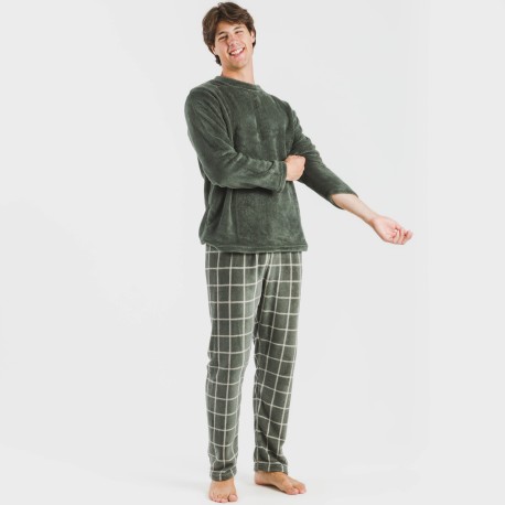 Pijama coral hombre Cuadro Andino verde caceria